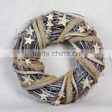 New style silver rattan christmas wreath with star decoration