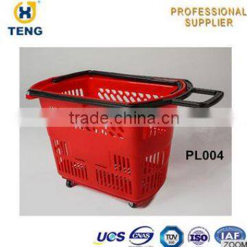 Shopping Basket with Wheels Plastic Handle