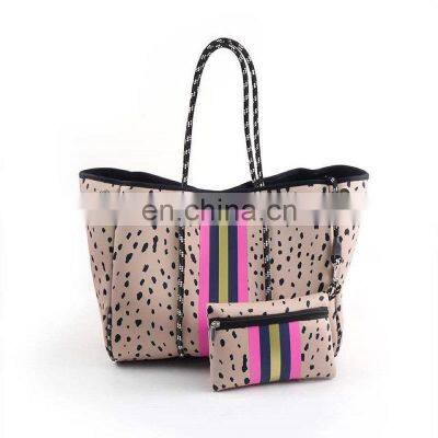 Customized Camouflage Stripe Neoprene Fashion Beach Handbag Waterproof Neoprene Beach Tote Bag