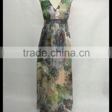 Hot sale crepe satin printed silk dress Germany's long dress