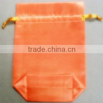 Logo Printed Yellow Velvet Gift Bag with Satin Ribbon Tinsel for Gifts Packing Decoration