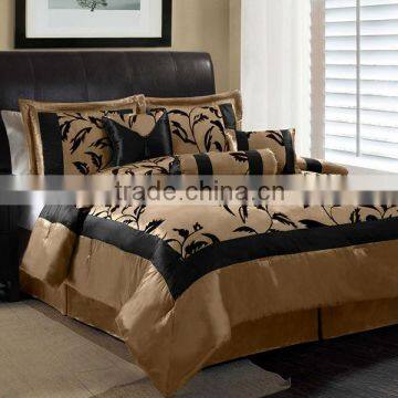 7 Pcs Gorgeous Flocking Leaf Comforter Set Bed In Coffee Black Color