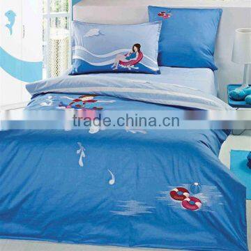 Embroidery Surfing Bedding Cotton Child Duvet Cover Bed Set 205TC In Light Blue Color