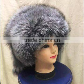 Hot Sale Natural Women Silver Fur Fox Mongolia Cap Princess Hat With Tail