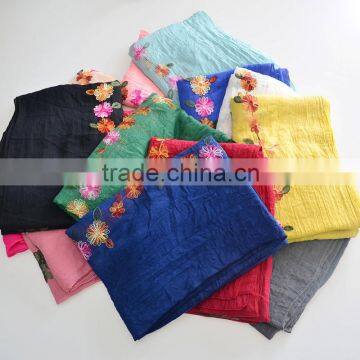 Good Quality Flowers Embroideried Soft Cotton Shawl Scarf Hijab