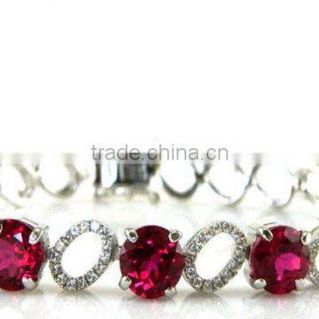 925 Sterling Silver Popular Red Lab Created Ruby Bracelet Gemstone Jewelry