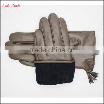 Grey Sheep Leather Touch Screen Women Leather Gloves Tasseled Gloves Fashion Elements