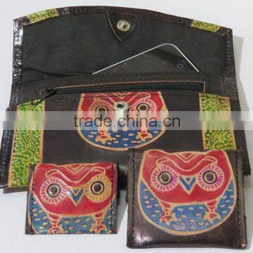 Owl Print Genuine Leather Wallet Mini Sets Envelope clutch