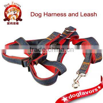 Denim Dog Harness, Denim Cover Nylon Webbing Dog Harness and Leashes in Combo