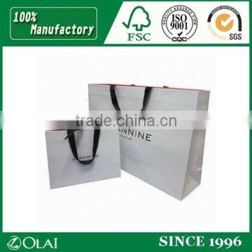 Wholesale White Garment Paper Bag with Grosgrain Ribbon