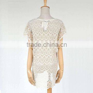 Women Lace Bow Back Summer Tshirt Blouse With Pockets photo-3