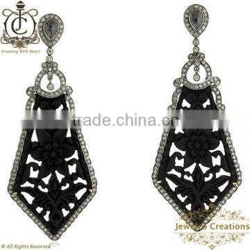 925 Sterling Silver Earrings, Onyx Carving Jewelry, Gemstone Carving Earrings, Diamond Earrings, Gold Diamond Jewelry Supplier