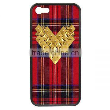 Gummy Tartan Gold Studded Heart Phone Case,Silicone Phone Case