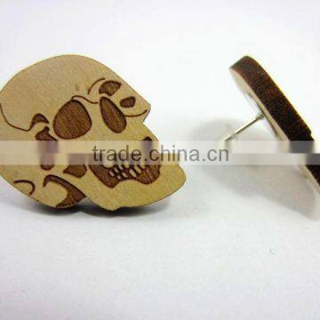 Good Quality HIP HOP WOOD Earrings skull Wooden Charm Post Pin Type