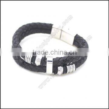 Hot sale stainless steel bead leather bracelet for men