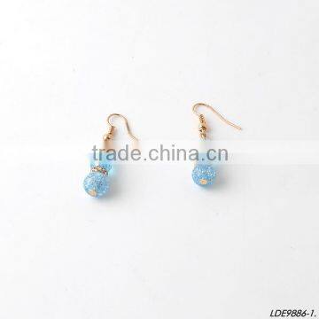 It.Sapphire bead with crystal earrings pink bead gold adorable earrings