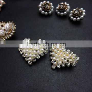 pearl rhinestone Heart embellishments,heart shaped pearl buttons