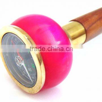 Beautiful Pink Color Compass Handle Walking Stick/Brown Wood Walking Stick/Golden Edges Compass Walking Stick Wk1117 photo-4