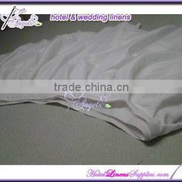 21' (640cm) length white table skirts for weddings, banquets, parties, trade shows and other events