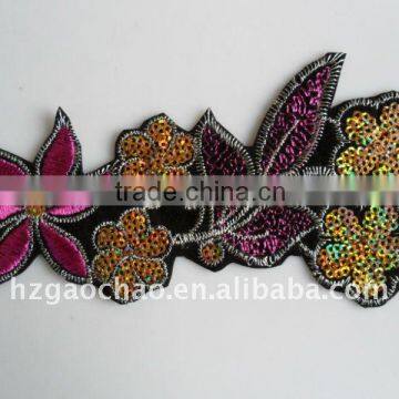 Flower design gold sequin velvet embroidery lace