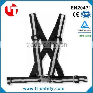 polyester elastic adjustable safety black reflective belts for running jogging walking outdoor sports