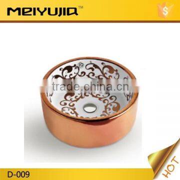 Copper golden color sanitary ware ceramic art basin for bathroom
