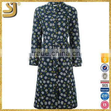 Flower print woman trench coat