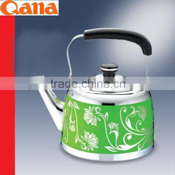 High Quality Europen Style Stainless Steel Green Decal Capsule Bottom Water Kettle