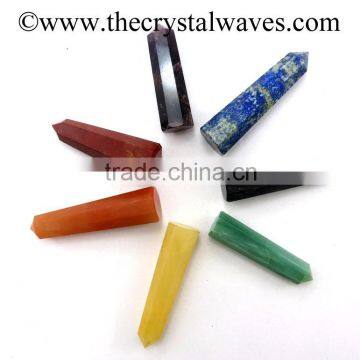 Chakra Set wholesale Pencil 6 to 8 Facets Single Terminated Point Khambhat Gujarat India crystal waves