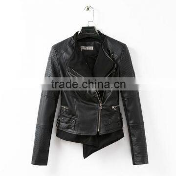 women clothing PU jacket front of zipped bodycon motor jacket