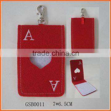 Red Felt Heart Poker A Pettern Key Bag With Hook