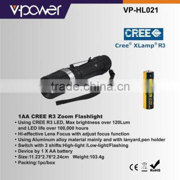 1AA CREE R3 Zoom Flashlight