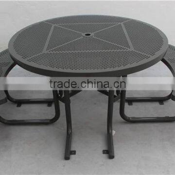 Round steel picnic table and benches with access for disabled people