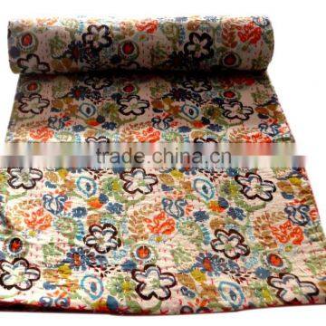 RTHKG-31 Beautiful Flowers Printed Indian Traditional Bengali Kantha Gudari Home Furnishing Bedspread Wholesaler Throws