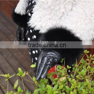 Imported Sheep Leather Fashion Black Fox Fur Cuff Women Leather Gloves