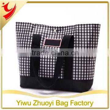 Promotional Foldable Polyester Material Shopping Tote Bag in White and Black