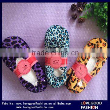 2015 Canton Fair New Design Leopard-Print Terry Ballerina Slippers with Sequin and Bow