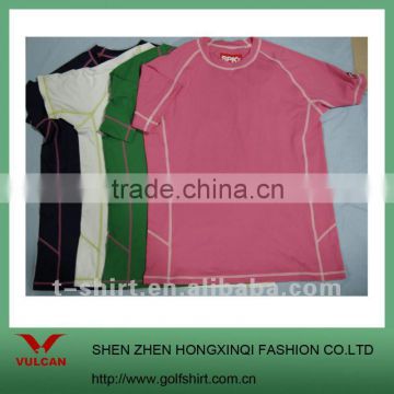 Fashion single color Lady sports wicking tshirts, with special stitching