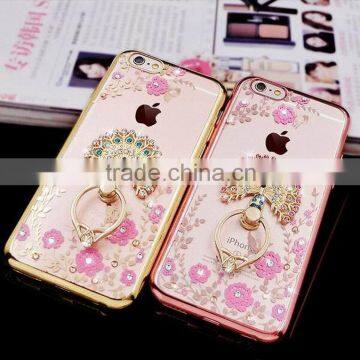 Bling Diamond Ring Holder Phone Case Crystal Flexible TPU Cover for Iphone 6 With Kickstand photo-2