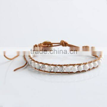 Pure Manual Needle Wear White Pine Natural Stone Beads Bracelet Leather Leather Cord Bracelet Wholesale photo-2