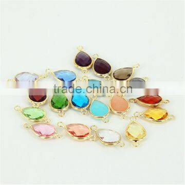 KJL-M2245 New arrival Colorful water-drop two points pandents,Wholesale Drusy Turquoise Crystal Stone Quartz gold pave connector