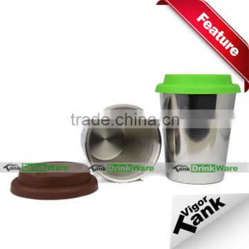 Double Walled Stainless Steel Pantone 12oz Coffee Mug Silicone Lid