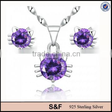 Cat shaped jewelry Austria crystal 925 sterling silver jewelry set