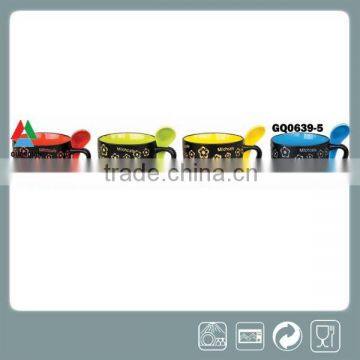 400ml Soup Mug With Spoon and Lid Black With Handpainted