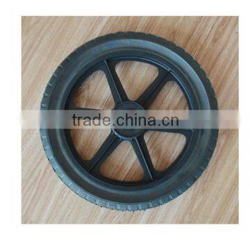 14x1.75 inch semi pneumatic rubber wheel with diamond tread and black plastic rim for mowers or material handling equipment