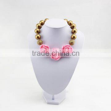 gold and pink three flower chunky gold jewellery gold beaded necklace