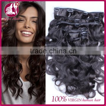 Chinese body wave clip in human hair extensions 7PCS natural black clip in virgin hair extensions 12''-32'' 100g free shipping