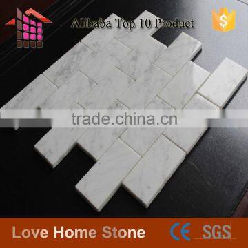 White carrara pattern marble mosaic subway tile for backsplash tile