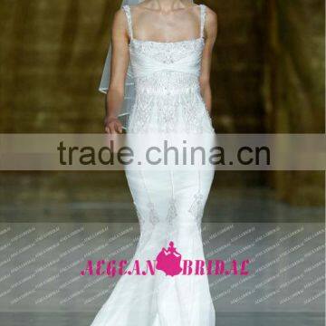 R13619 2013 Barcelona summer Spaghetti Straps beaded Arabic wedding dress from dubai