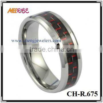 Hottest Wholesales Red & Black Carbon Fiber Inlay Tungsten Ring
